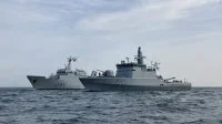 Le BEGM Thétis s'entraîne avec le patrouilleur lituanien P12 Dzūkas