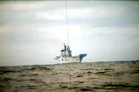 Le HMS Illustrious vu depuis le périscope du NCSM Corner Brook