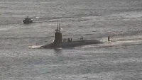 Le sous-marin américain USS Connecticut à son arrivée à San Diego