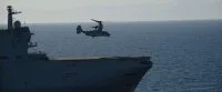 Un V22 de l’US Marine Corps Osprey apponte sur le BPC Dixmude