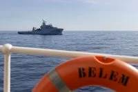 Le bâtiment de soutien Seine vu depuis le Bélem