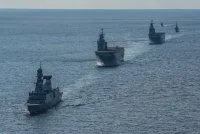 Le BPC Tonnerre, la frégate Chevalier Paul, le BPC Andwar El Sadat, la corvette lance-missiles El Fatem et le patrouilleur lance-missiles Mahmoud Fahny