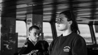 La Lieutenant (junior grade) Megan Grimes en passerelle de L'Astrolabe